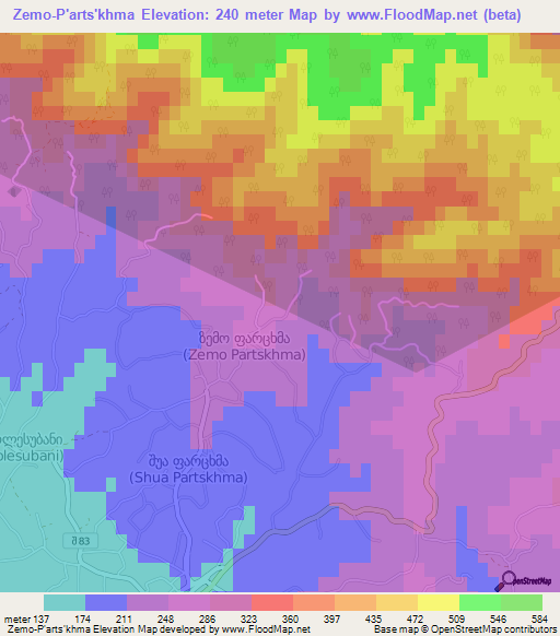 Zemo-P'arts'khma,Georgia Elevation Map