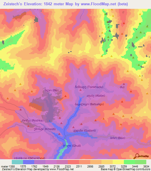 Zeistech'o,Georgia Elevation Map