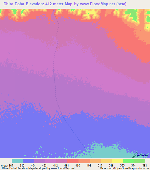 Dhira Doba,Somalia Elevation Map