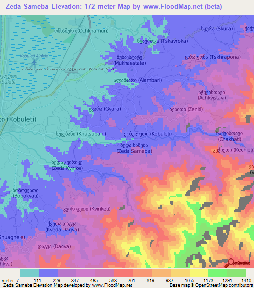Zeda Sameba,Georgia Elevation Map