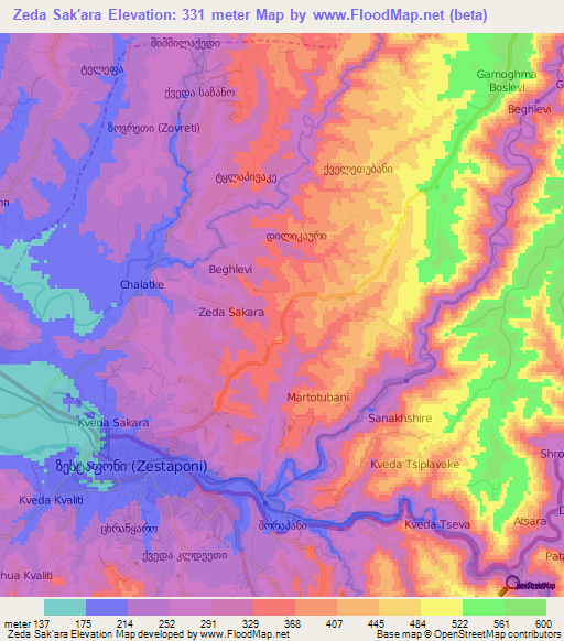 Zeda Sak'ara,Georgia Elevation Map