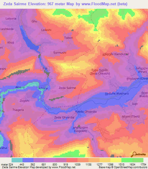 Zeda Sairme,Georgia Elevation Map