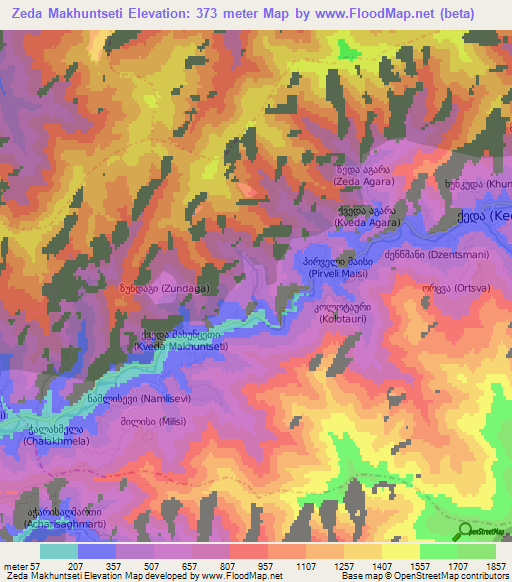 Zeda Makhuntseti,Georgia Elevation Map