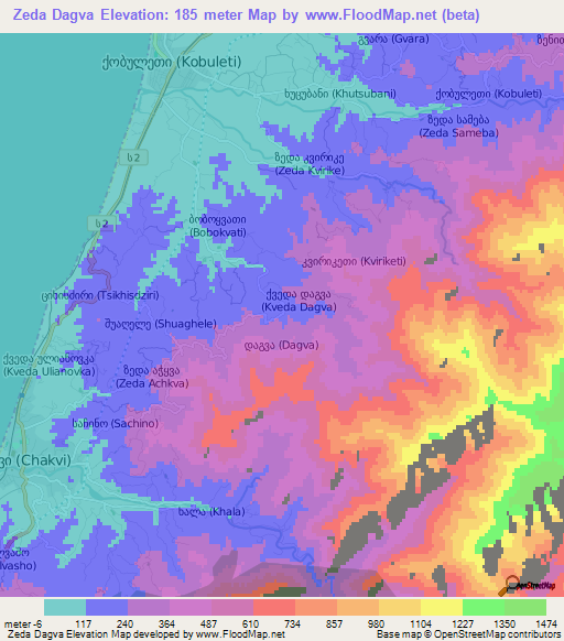 Zeda Dagva,Georgia Elevation Map