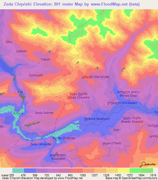 Zeda Chqvishi,Georgia Elevation Map