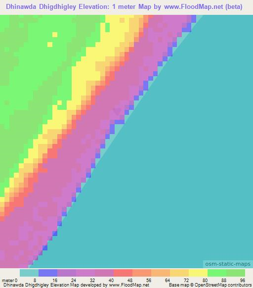 Dhinawda Dhigdhigley,Somalia Elevation Map