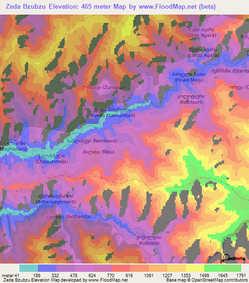 Zeda Bzubzu,Georgia Elevation Map