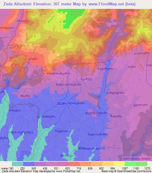 Zeda Alisubani,Georgia Elevation Map