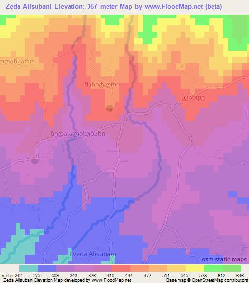 Zeda Alisubani,Georgia Elevation Map