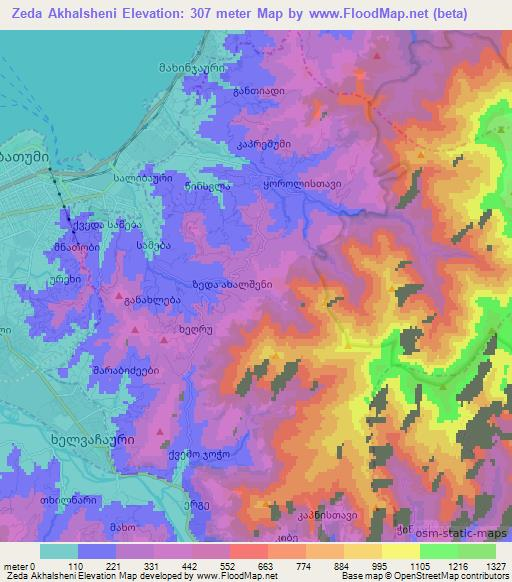 Zeda Akhalsheni,Georgia Elevation Map