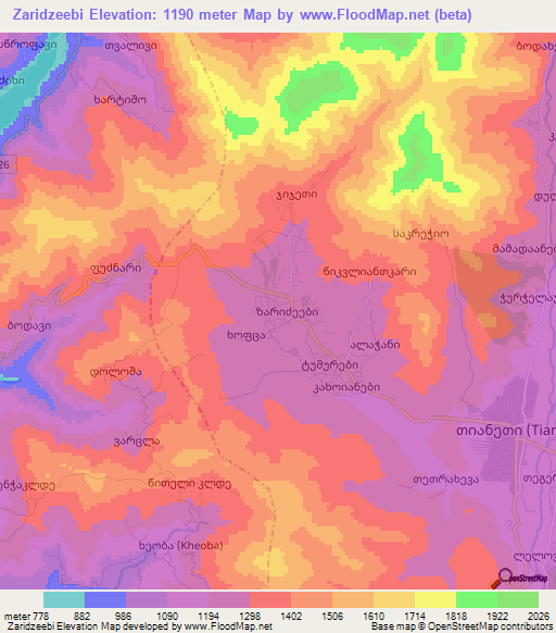 Zaridzeebi,Georgia Elevation Map