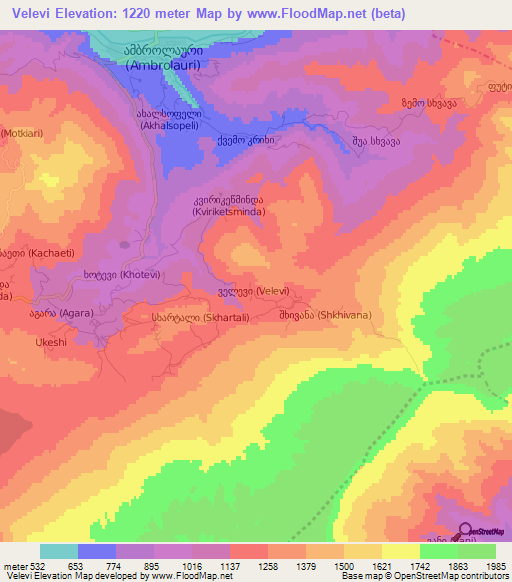 Velevi,Georgia Elevation Map