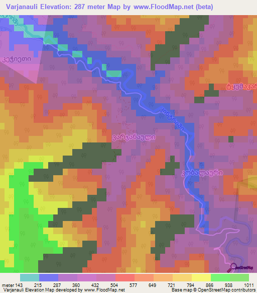 Varjanauli,Georgia Elevation Map