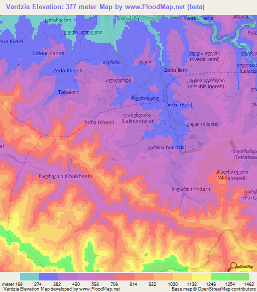 Vardzia,Georgia Elevation Map