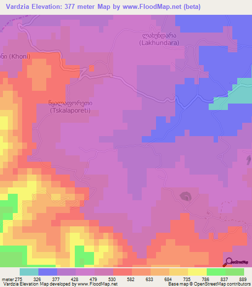 Vardzia,Georgia Elevation Map