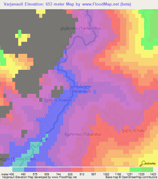 Varjanauli,Georgia Elevation Map