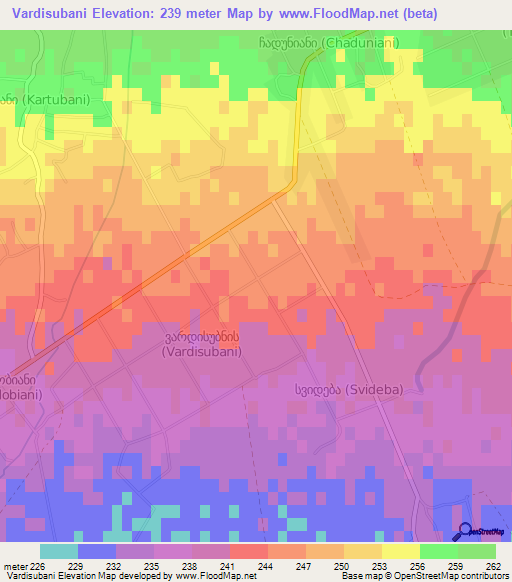 Vardisubani,Georgia Elevation Map