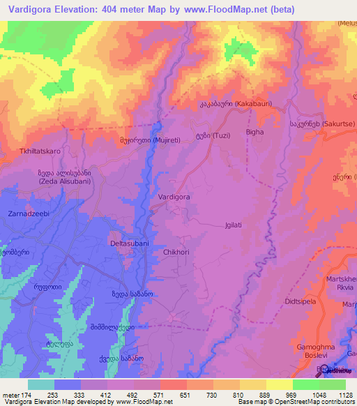 Vardigora,Georgia Elevation Map