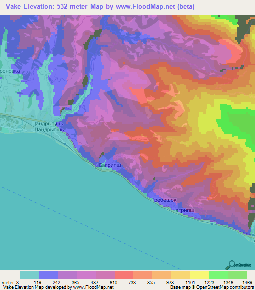 Vake,Georgia Elevation Map