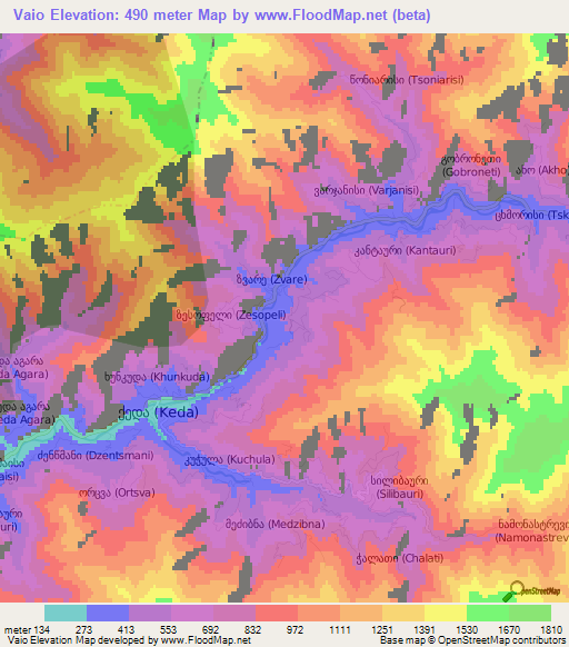 Vaio,Georgia Elevation Map