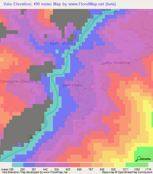 Vaio,Georgia Elevation Map