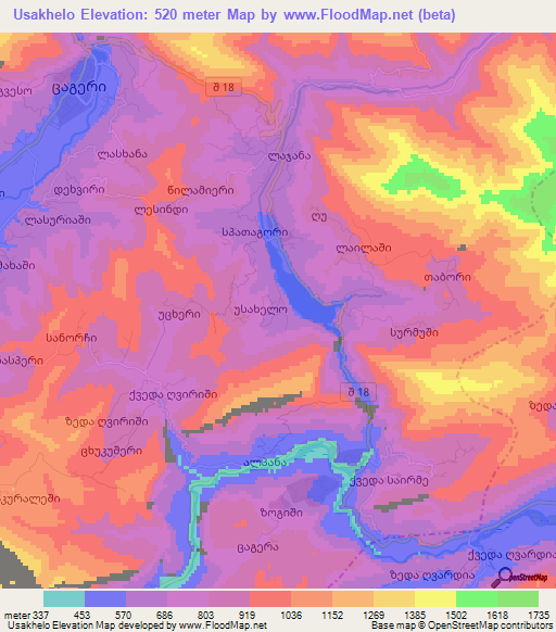 Usakhelo,Georgia Elevation Map