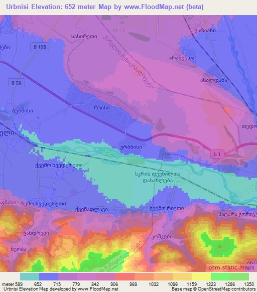 Urbnisi,Georgia Elevation Map