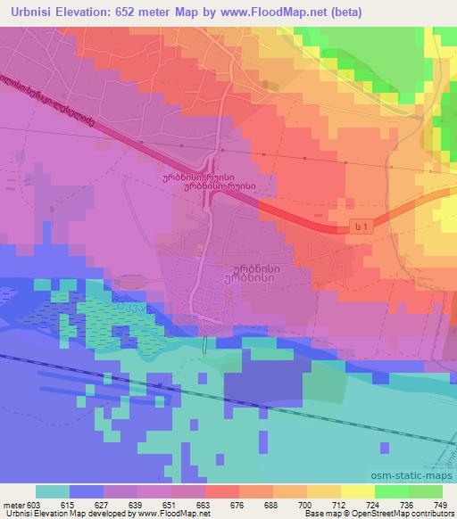 Urbnisi,Georgia Elevation Map