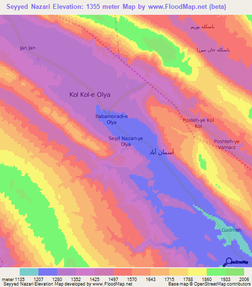 Seyyed Nazari,Iran Elevation Map