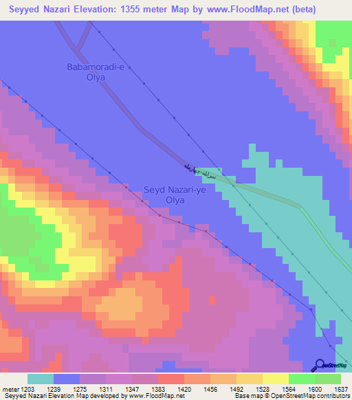 Seyyed Nazari,Iran Elevation Map