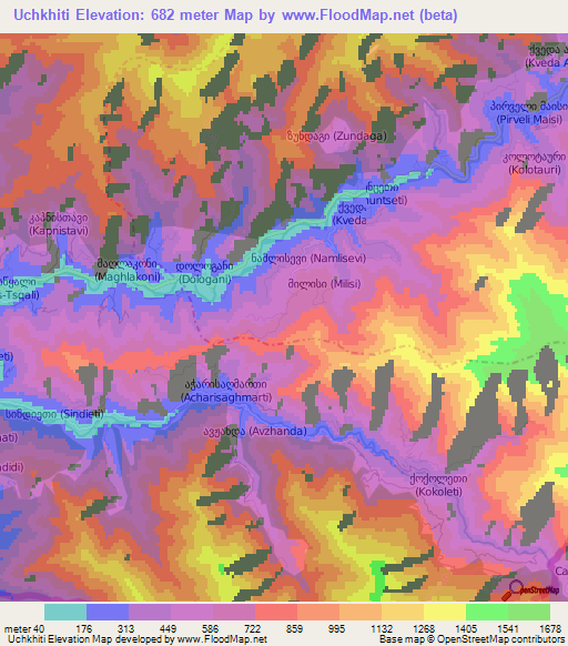Uchkhiti,Georgia Elevation Map
