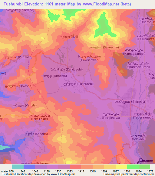 Tushurebi,Georgia Elevation Map