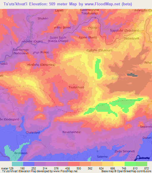Ts'uts'khvat'i,Georgia Elevation Map