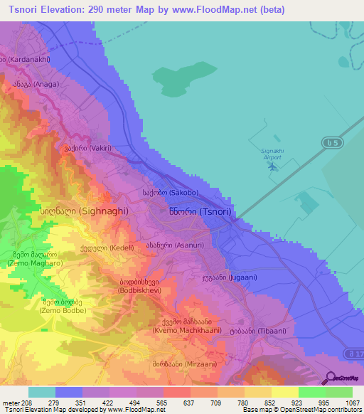 Tsnori,Georgia Elevation Map