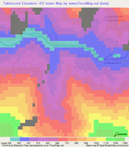 Tskhmorisi,Georgia Elevation Map