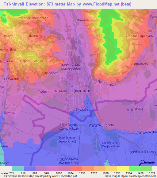Ts'khinvali,Georgia Elevation Map