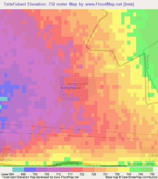 Tsitel'ubani,Georgia Elevation Map