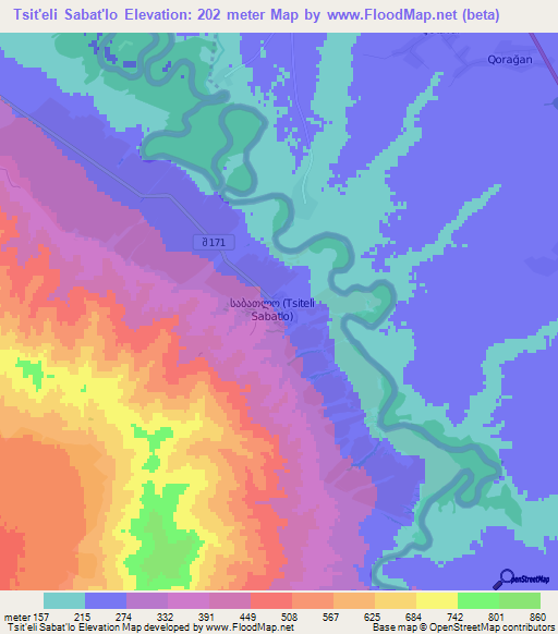 Tsit'eli Sabat'lo,Georgia Elevation Map
