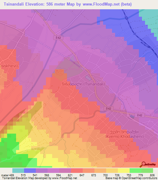 Tsinandali,Georgia Elevation Map