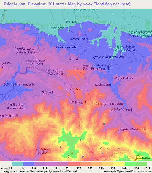 Tsiaghubani,Georgia Elevation Map