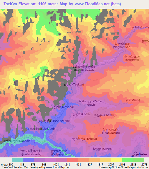 Tsek'va,Georgia Elevation Map