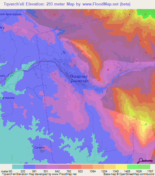 Tqvarch'eli,Georgia Elevation Map