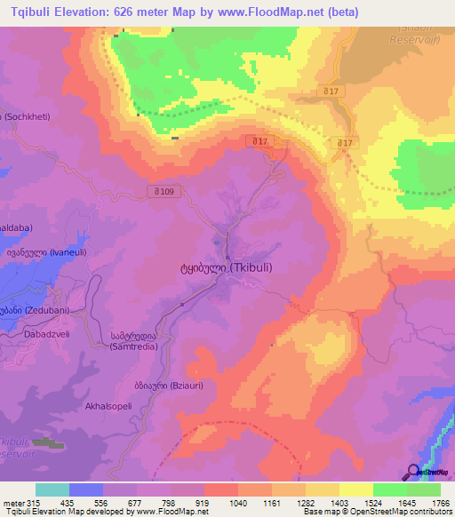 Tqibuli,Georgia Elevation Map