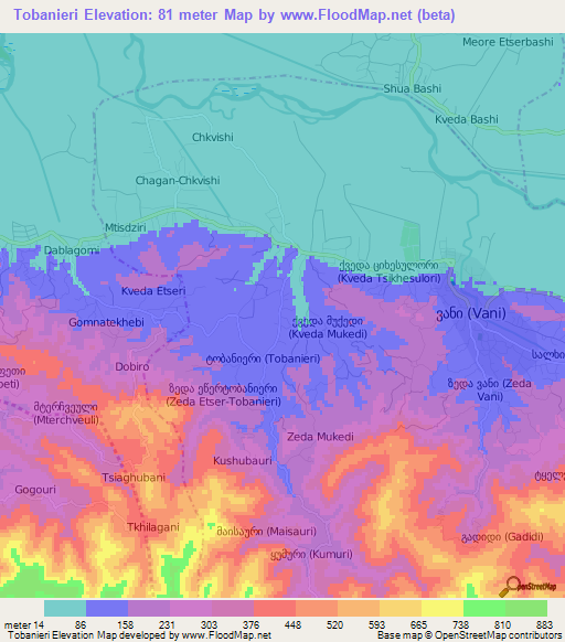 Tobanieri,Georgia Elevation Map