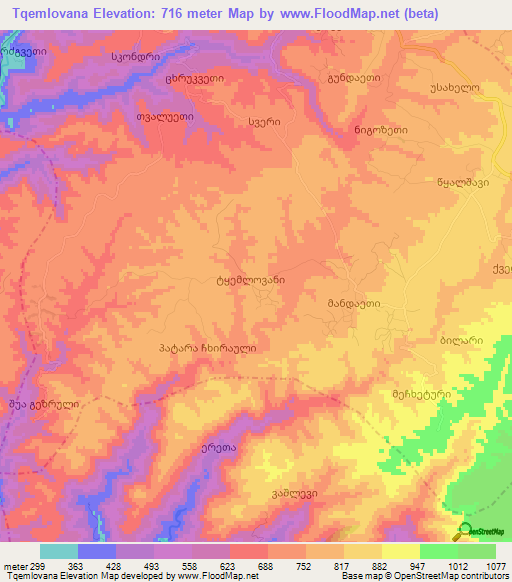 Tqemlovana,Georgia Elevation Map