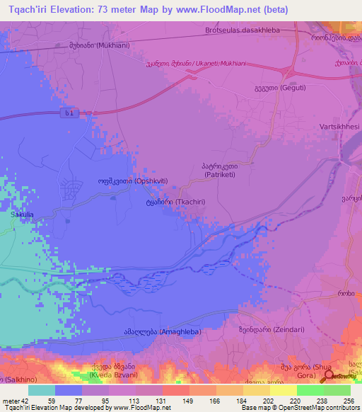 Tqach'iri,Georgia Elevation Map
