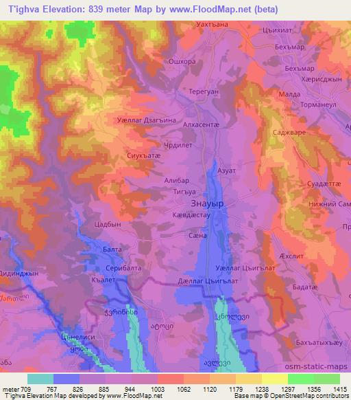 T'ighva,Georgia Elevation Map