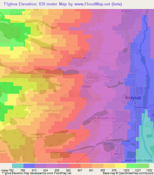 T'ighva,Georgia Elevation Map