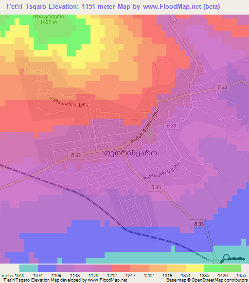 T'et'ri Tsqaro,Georgia Elevation Map