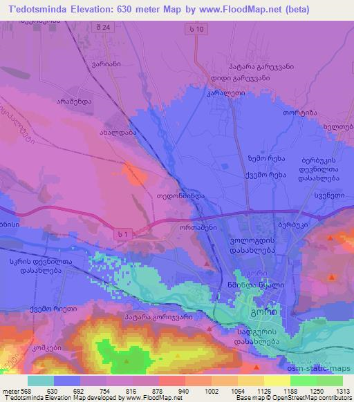T'edotsminda,Georgia Elevation Map